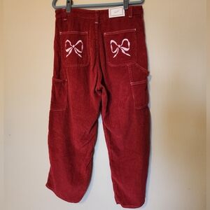 Lisa Says Gah Red Corduroy Wide-Leg Pants